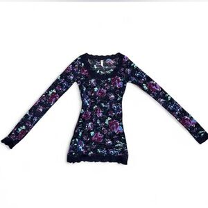 Free People Dark Floral Long Sleeve Top